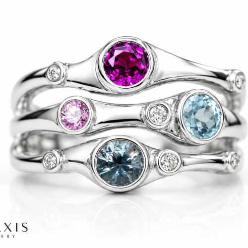 White Gold Coloured Gemstone Bubble Ring