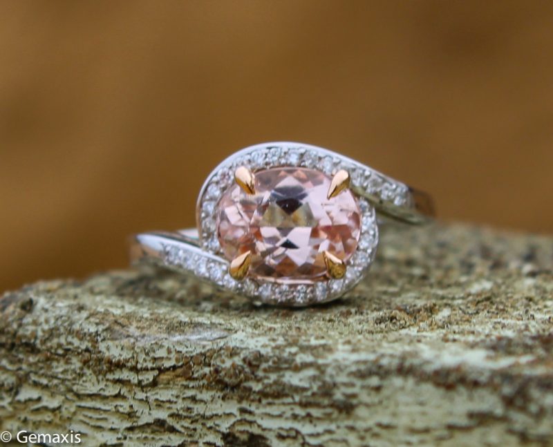 White Gold Oval Pink Morganite Ring