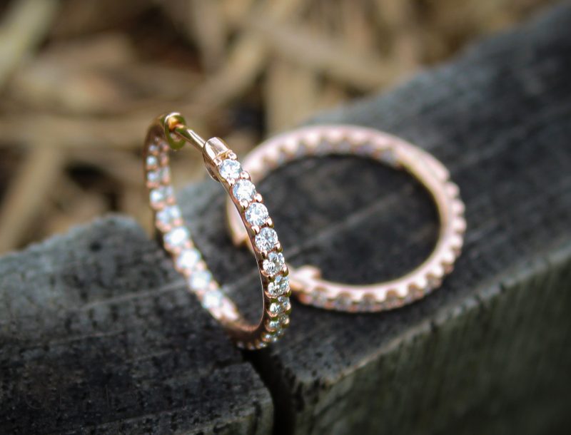 Large Rose Gold Diamond Hoop Earrings - Image 5
