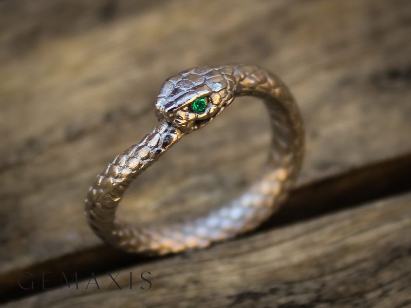 Mens White Gold Black Rhodium Ouroboros Snake Ring - Image 4