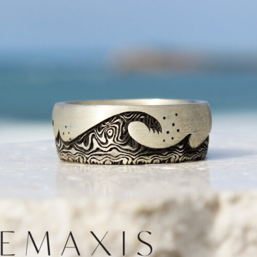 Mens Silver Edged Surf Wave Ring