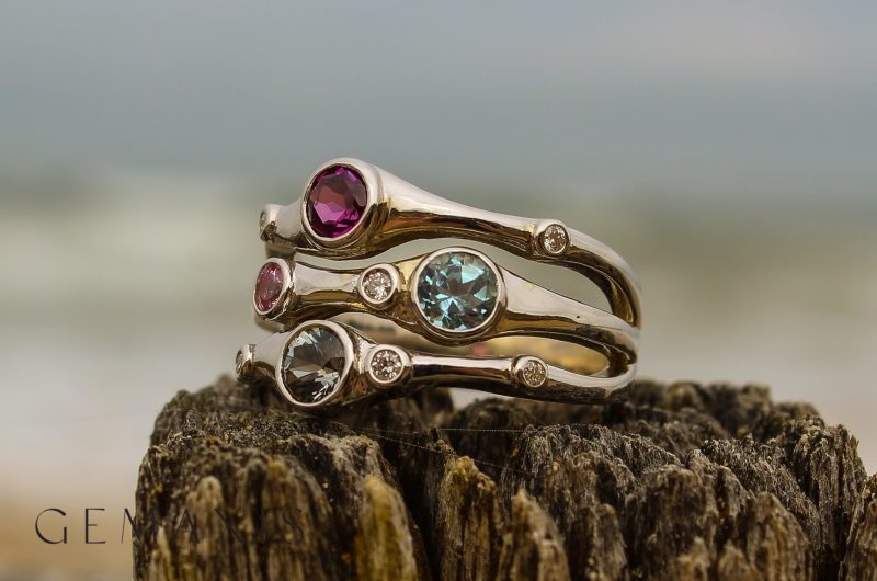 White Gold Coloured Gemstone Bubble Ring - Image 2