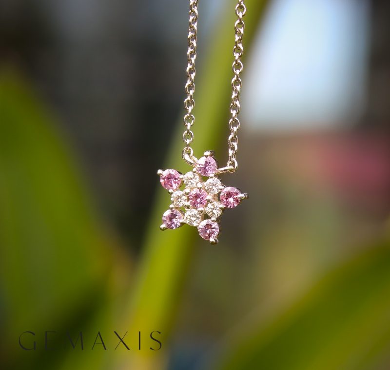 White Gold Pink Sapphire Diamond Star Pendant