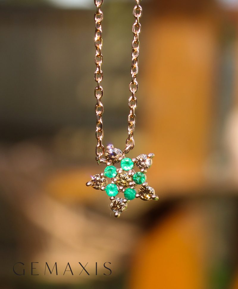 Rose Gold Green Emerald Champagne Argyle Diamond Star Pendant
