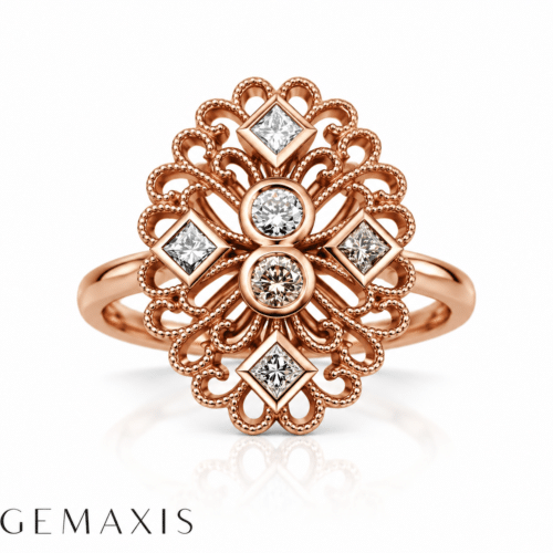 Rose Gold Champagne Diamond Art Deco Dress Ring