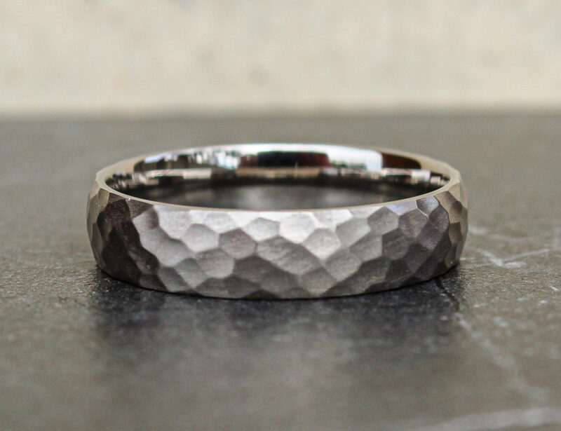 Mens Platinum Hammered Pattern Wedding Ring