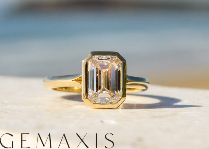 Yellow Gold Solitaire Emerald Cut Diamond Engagement Ring - Image 5
