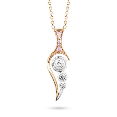 White and Rose Gold Argyle Pink and White Diamond Swirl Pendant