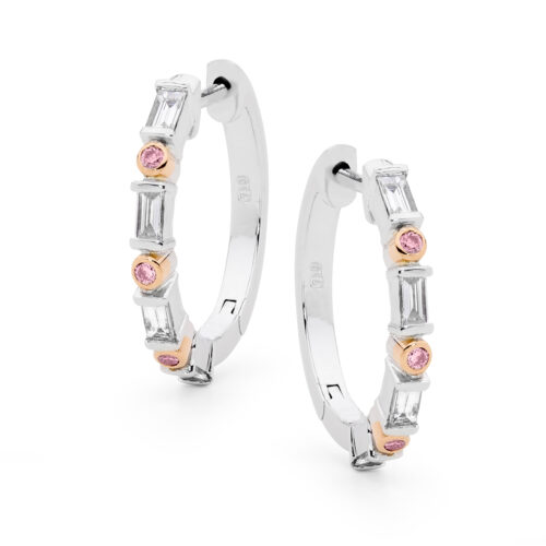 White Gold Baguette and Pink Diamond Earrings