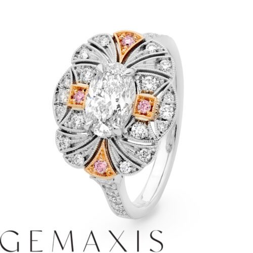 White Gold Argyle White and Pink Diamond Art Deco Ring
