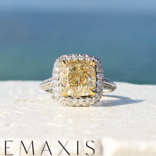 White Gold Yellow Radiant Cut Diamond Halo Ring