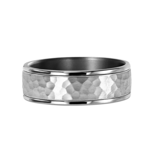 Mens Hammered White Gold and Tantalum Wedding Ring
