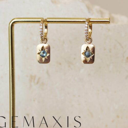 Gold Sapphire Drops Diamond Hoop Earrings