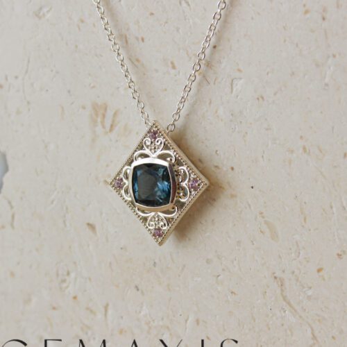 Silver London Blue Topaz and Pink Sapphire Pendant